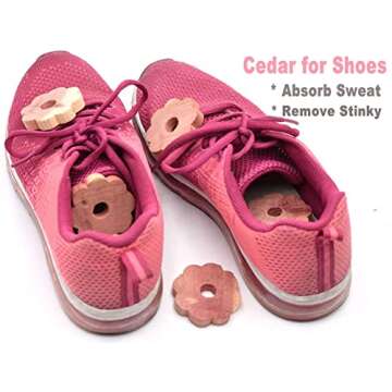 Wahdawn Aromatic Red Cedar Blocks for Clothes Storage, Fresh Scent Cedar Rings and Big Hearts for Closets and Drawers, Natural Car Air Freshener Shoes Odor Remover [40]