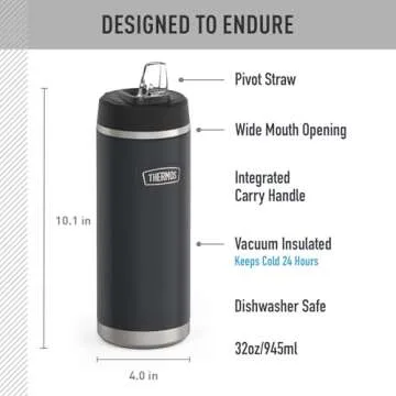 ICON SERIES BY THERMOS Stainless Steel Water Bottle with Straw Lid, 32 Ounce, Granite