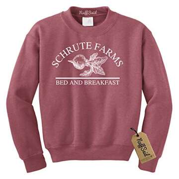 Schrute Farms Beets Bed and Breakfast Sweatshirt Sweater Pullover - Unisex (Medium, Heather Scarlet - White Ink)
