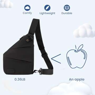 LOVEVOOK Anti Theft Crossbody Bag, Travel Sling Bag for Women and Men, Chest Shoulder Bag, Black