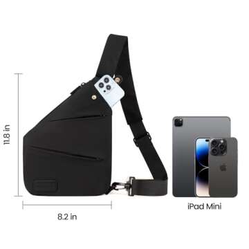 LOVEVOOK Anti Theft Crossbody Bag, Travel Sling Bag for Women and Men, Chest Shoulder Bag, Black