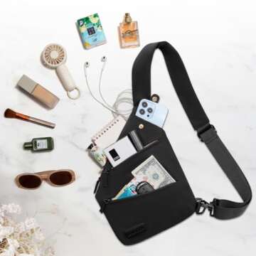 LOVEVOOK Anti Theft Crossbody Bag, Travel Sling Bag for Women and Men, Chest Shoulder Bag, Black