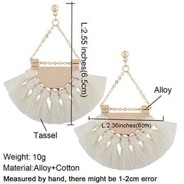 Youniker Womens Tassels Earrings Bohemian Tassel Drop Vintage Retro Tassel Dangle Boho Drop Earrings Eardrop Stud for Women (White)