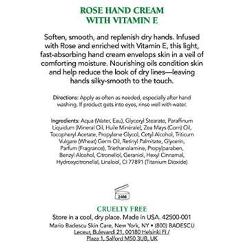 Mario Badescu Rose Hand Cream with Vitamin E for Men and Women, Non-Greasy, Light and Fast-Absorbing...