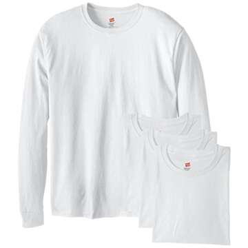 Hanes mens Essentials Long Sleeve T-shirt Value Pack (Pack of 4) Fashion T Shirts, White, Small US