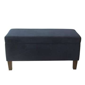 HomePop Large Upholstered Rectangular Storage Ottoman Bench with Hinged Lid, Navy
