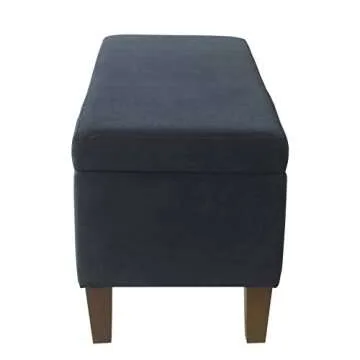 HomePop Large Upholstered Rectangular Storage Ottoman Bench with Hinged Lid, Navy