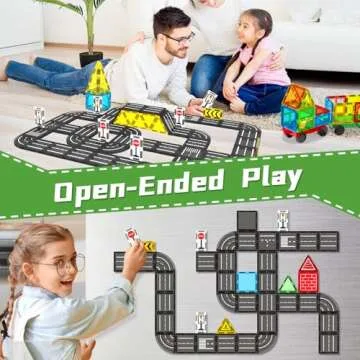 Magnetic Tiles Road Set, Magnet Tiles for Kids Ages 3-5 4-8 5-7, Magnetic Building Blocks Montessori Educational STEM Creativity Toys 3+ Year Old Boys & Girls Toddlers Kids Christmas Birthday Gifts
