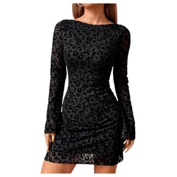 MakeMeChic Women's Leopard Print Dress Y2k Backless Mesh Bell Sleeve Mini Cheetah Print Dress Black ...