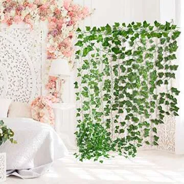 84 Ft 12 Strands Artificial Ivy Garland Vine Fake Greenery Leaf Decor for Wall Party Wedding Room Home Garden Kitchen Wall Office Indoor & Outdoor