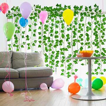 84 Ft 12 Strands Artificial Ivy Garland Vine Fake Greenery Leaf Decor for Wall Party Wedding Room Home Garden Kitchen Wall Office Indoor & Outdoor