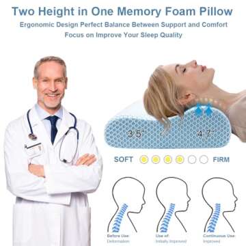 Anvo Memory Foam Pillow, Neck Contour Cervical Orthopedic Bed Pillow for Sleeping Side Back Stomach ...