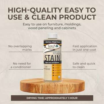 SamaN Interior Water Based Wood Stain - Natural Stain for Furniture, Moldings, Wood Paneling, Cabinets (Whitewash TEW-116-12, 12 oz)