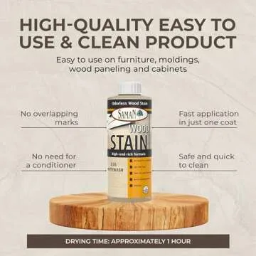 SamaN Interior Water Based Wood Stain - Natural Stain for Furniture, Moldings, Wood Paneling, Cabinets (Whitewash TEW-116-12, 12 oz)