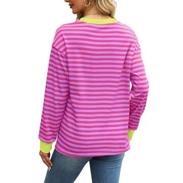 WIHOLL Womens Long Sleeve Tops Pink Striped Shirt Women Casual Fall Tunic Tops Womens Fall Fashion 2024 M