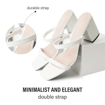 J. Adams Stormi Heeled Sandals Women Dressy Summer Flat Mules- Square Toe Double Band Low Block Heel Sandals - Chunky Sandals for Women - Summer Sandals, Womens Dress Sandals, Women's Heeled Sandals