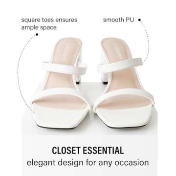 J. Adams Stormi Heeled Sandals Women Dressy Summer Flat Mules- Square Toe Double Band Low Block Heel Sandals - Chunky Sandals for Women - Summer Sandals, Womens Dress Sandals, Women's Heeled Sandals