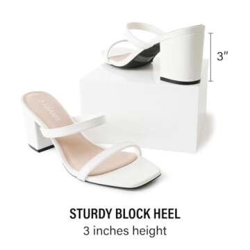 J. Adams Stormi Heeled Sandals Women Dressy Summer Flat Mules- Square Toe Double Band Low Block Heel Sandals - Chunky Sandals for Women - Summer Sandals, Womens Dress Sandals, Women's Heeled Sandals