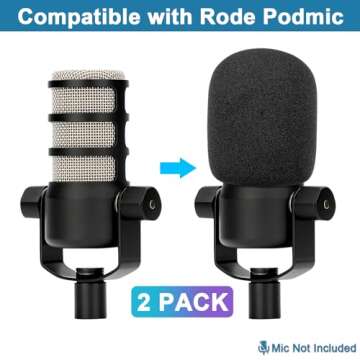 Windscreen for Rode Podmic, 2Pack Microphone Pop Filter Foam Cover Compatible with Rode Podmic, Proc...