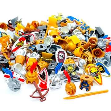 MIUTRUE Medieval Knight Weapons Pack Accessories Set Building Block Toy Armor Helmet Shield Bow Arro...