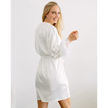 Belle's Design Satin Silk Bridal Feather Robe