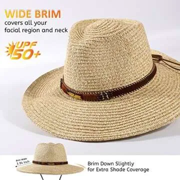 Women Straw Sun Hat Mens Cowboy Western Hat Garden UPF 50+ Shapeable Wide Brim Summer Hat