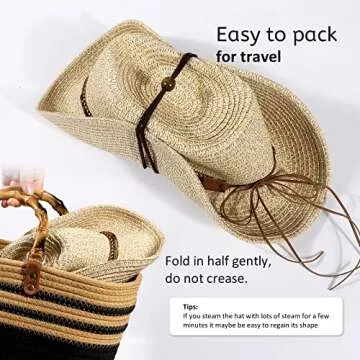 Women Straw Sun Hat Mens Cowboy Western Hat Garden UPF 50+ Shapeable Wide Brim Summer Hat