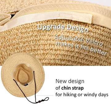 Women Straw Sun Hat Mens Cowboy Western Hat Garden UPF 50+ Shapeable Wide Brim Summer Hat