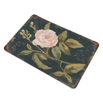 Charming Vintage Pink Rose Tin Sign Floral Plant Poster Distressed Black Wall Plaque Hanging Iron Painting Spring Summer Farmhouse Home Kitchen Bedroom Bathroom Wall Decor Gift for Friends 5.5x8