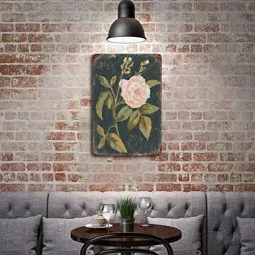 Charming Vintage Pink Rose Tin Sign Floral Plant Poster Distressed Black Wall Plaque Hanging Iron Painting Spring Summer Farmhouse Home Kitchen Bedroom Bathroom Wall Decor Gift for Friends 5.5x8