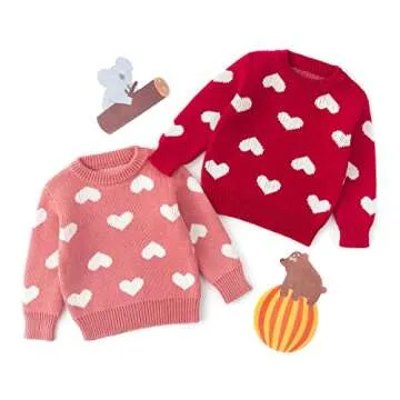 Simplee kids Baby Girls' Valentine's Sweater Pink Pullover Coat Cotton Sweater Patterns to Knit Heart for Autumn Fall and Winter 2-3T