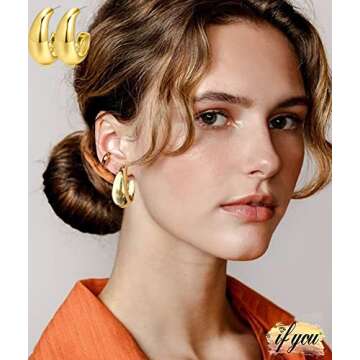 iF YOU Chunky Gold Hoop Earrings Set, 9 Pairs of Stylish Gold Earrings