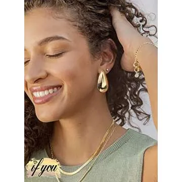 iF YOU Chunky Gold Hoop Earrings Set, 9 Pairs of Stylish Gold Earrings