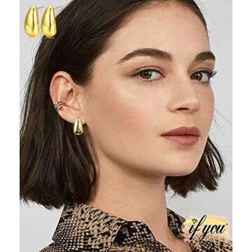 iF YOU Chunky Gold Hoop Earrings Set, 9 Pairs of Stylish Gold Earrings