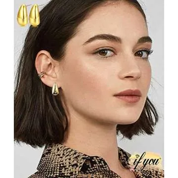 iF YOU Chunky Gold Hoop Earrings Set, 9 Pairs of Stylish Gold Earrings