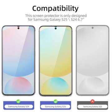 NEW'C 3 Pack Designed for Samsung Galaxy S25 Screen Protector Tempered Glass, Bubble Free, Ultra Res...
