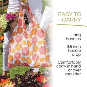rockflowerpaper Reusable Grocery Bags for Shopping - Citrus Red Pattern Blu Bag - Machine Washable, ...