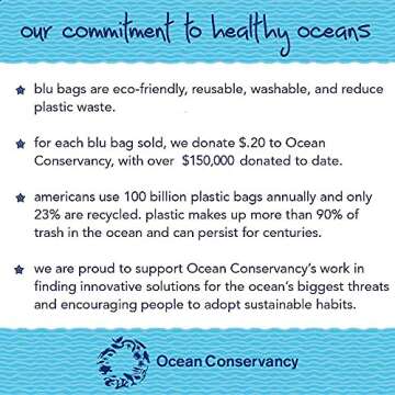 rockflowerpaper Reusable Grocery Bags for Shopping - Citrus Red Pattern Blu Bag - Machine Washable, Foldable, Packable Tote - Large Handles - Heavy Duty and Lightweight - Zippered Top Pouch