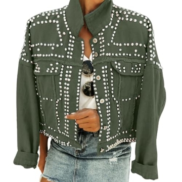 Trendy Omoone Women's Rivet Studded Denim Jacket