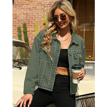 Trendy Omoone Women's Rivet Studded Denim Jacket