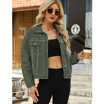 Trendy Omoone Women's Rivet Studded Denim Jacket