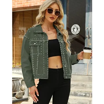 Trendy Omoone Women's Rivet Studded Denim Jacket