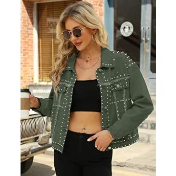 Trendy Omoone Women's Rivet Studded Denim Jacket