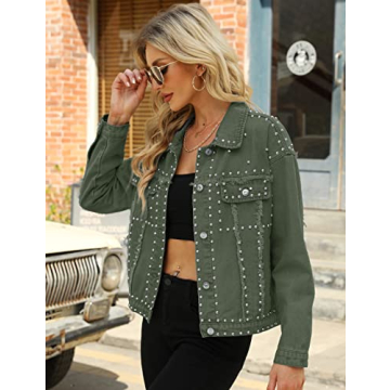 Trendy Omoone Women's Rivet Studded Denim Jacket