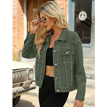 Trendy Omoone Women's Rivet Studded Denim Jacket