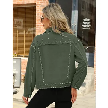 Trendy Omoone Women's Rivet Studded Denim Jacket
