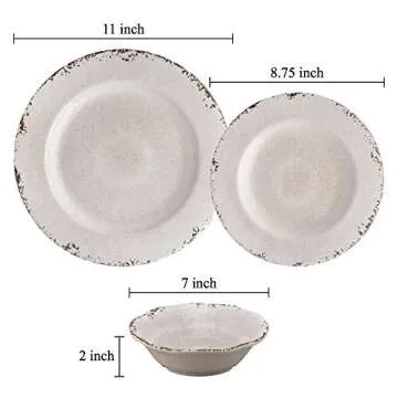 Supreme Housewares 12-Piece Melamine Dinnerware Set, Includes Dinner Plates, Salad Plates, Bowls, Se...