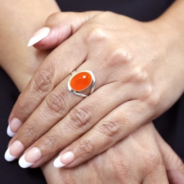 Elegant Orange Carnelian Silver Ring for Women