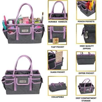 Everything Mary Craft Bag Organizer Tote, Purple - Storage Art Caddy for Sewing & Scrapbooking - Crafts Supply Carrier w/Handle for Supplies & Tools Organization for School, Medical, Office