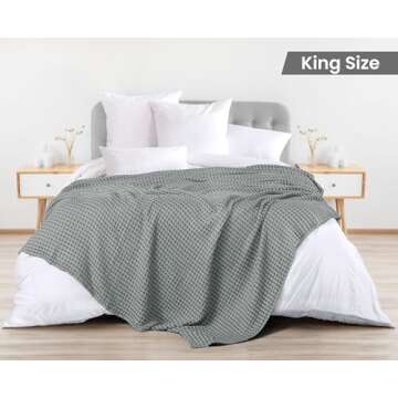 Utopia Bedding Cool Grey 100% Cotton Waffle Blanket 300 GSM [King - 90x108 Inch] Soft Lightweight Breathable Bed Blanket for All Season